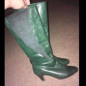 Green leather heeled boots